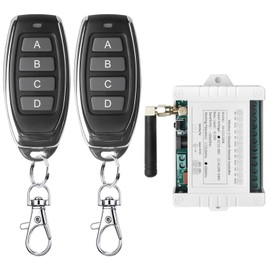 4 Channels Wireless Switch 12 V, High Sensitivity Garage Door Remote Control Universal, DC 12 V 24 V 36 V Remote Control Switch for Lamps, Garage Doors, Motorcycles, Theft Alarm etc