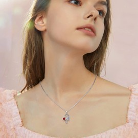 Heart Guardian Angel Necklace 925 Sterling Silver Angel Necklace with Heart Crystal Cute Christening Communion Jewellery Chain for Girls Boys Children Birthday Gift, Sterling Silver, Cubic Zirconia