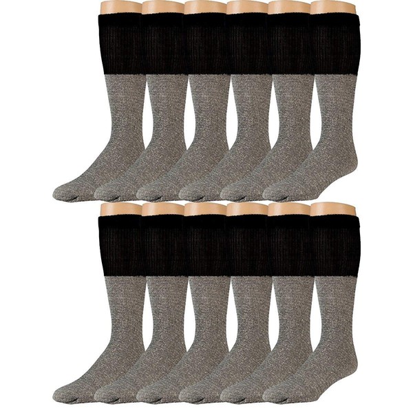 Yacht & Smith Loose Fit Non-Binding Soft Cotton Diabetic Crew and Ankle Socks, Bulk Value Pack (12 Pairs Gray/Black Top, Women (9-11))