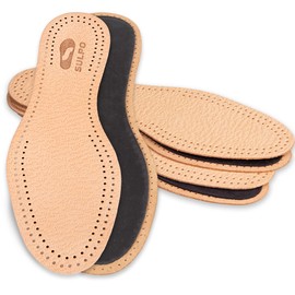SULPO 3 Pairs of Genuine Leather Insoles, Premium Leather Activated Carbon Insoles, Odour Absorber Anti - Sweat Insoles, Breathable