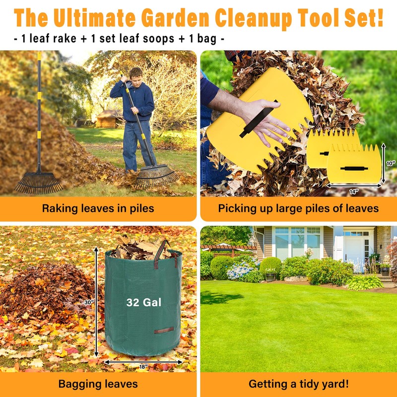 Rake for Leaves - 25 Tines Heavy Duty Metal Rake