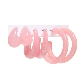Minimalist Colorful Acrylic Resin 3pairs C Shape Round Circle Hoop Thick Chunky Wide Thin Acetic Acid Drop Dangle Earrings Set Vintage Boho Jewelry for Women-pink
