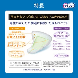 Lifree [Urinary Leakage Pad for Men 45 ml] Refreshing Men's Reliable Pad Comfortable Medium Volume 20 Sheets 26 cm (Medium Leakage That Stains Pants)