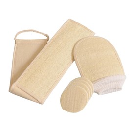 MERRYHAPY 6pcs Set Bath Mitt Bathtub Glove Exfoliating Towel Cleaning Body Strap Sponges Handled Bath Scrunchies Scrub Lotion Applicator Beige