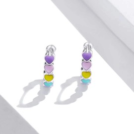 Qings Colorful Heart To Heart Tiny Hoop Earrings 925 Sterling Silver Dripping Oil Simple Style Earrings Gift for Girlfriend