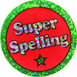 175 Holographic Sparkly Super Spelling School Praise Teachers Reward Stickers 37mm Primary Teaching Services