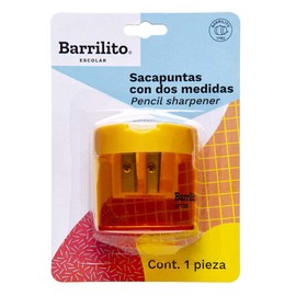 Barrilito Sacapuntas plástico doble orificio con contenedor. Blíster con 1 pieza. SPT36B