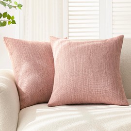 Foindtower Set of 2 Decorative Textured Burlap Linen Throw Pillow Covers Farmhouse Boho Cushion Cover Solid Accent Pillowcase for Couch Sofa Bed Living Room Home Decor,18×18 Inch,Dusty Pink