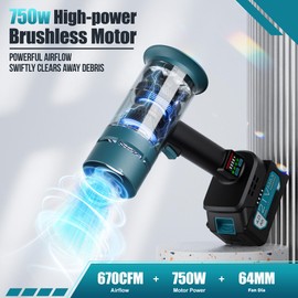 Hamos Turbo Dryer Blower for Car, 670CFM, 4Lb Thrust Car Dryer Air Blower with 2 Extended Tube & LED, 750W Electric Leaf Blower for Car/Lawn/Garage/Patio/Yard - 21V 4.0Ah Battery with Charge
