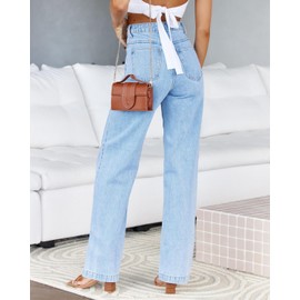 Cicy Bell Women's High Waisted Jeans Boyfriend Baggy Straight Leg Casual Denim Pants with Pockets Light Blue