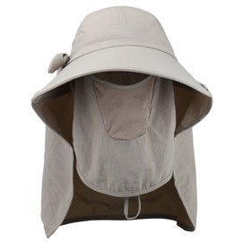 lenikis Women's UPF+50 Sun Visor Detachable Flap Hat Foldable Wide Brimmed UV Protection Face Mask Hat (Khaki)