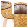 Kisangel Wooden Base Rattan Flower Pot Stand Woven Small Basket