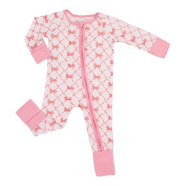 LollyBanks Baby Pajamas for Girls, 2-Way Zipper Baby Romper for Girls, 95% Viscose Made from Bamboo and 5% Spandex, Baby Sleepers 0-3 Months (PinkBow Print)