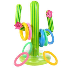 9 PCS Cactus Ring Toss Game Set, Inflatable Cactus Toy Reusable with 8 Ring, Party Toss Game, Hawaii Party Decor Swimming Pool Toy, Indoor Outdoor Toys Gift for Kids Family