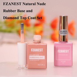 FZANEST FZANEST Nude Builder Gel For Nails and Diamond Top Coat Set,Natural Base Color Rubber Base Gel Polish High Shine Finish Kit,Self-leveling Nail Structure Extension Gel No Wipe Top