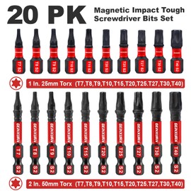 Geinxurn 20Pieces T7-T40 Torx Screwdriver Bit Set,Impact Tough Magnetic Torx Head Power Bits, S2 Alloy Steel Star Bit