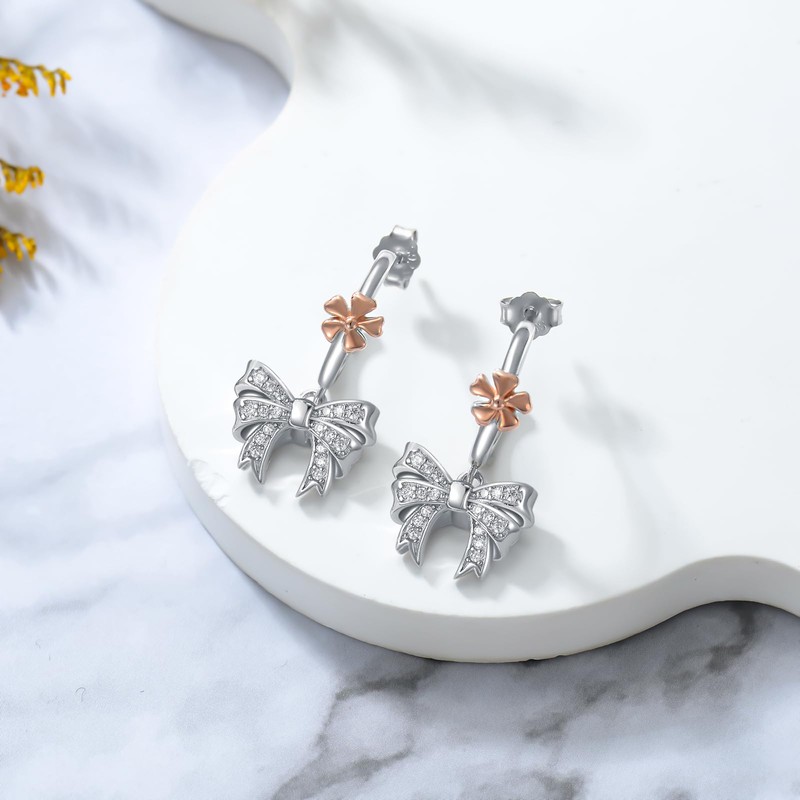 Bow Earrings for Women 925 Sterling Silver Two Tone Bow