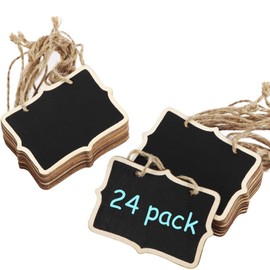 Chalkboard Tags Hanging Wooden Chalkboard Signs 3.35 x 2.36 Inch Mini Wood Chalkboard Labels Rectangle Blackboard Tags Massage Board Signs (24 Pieces)