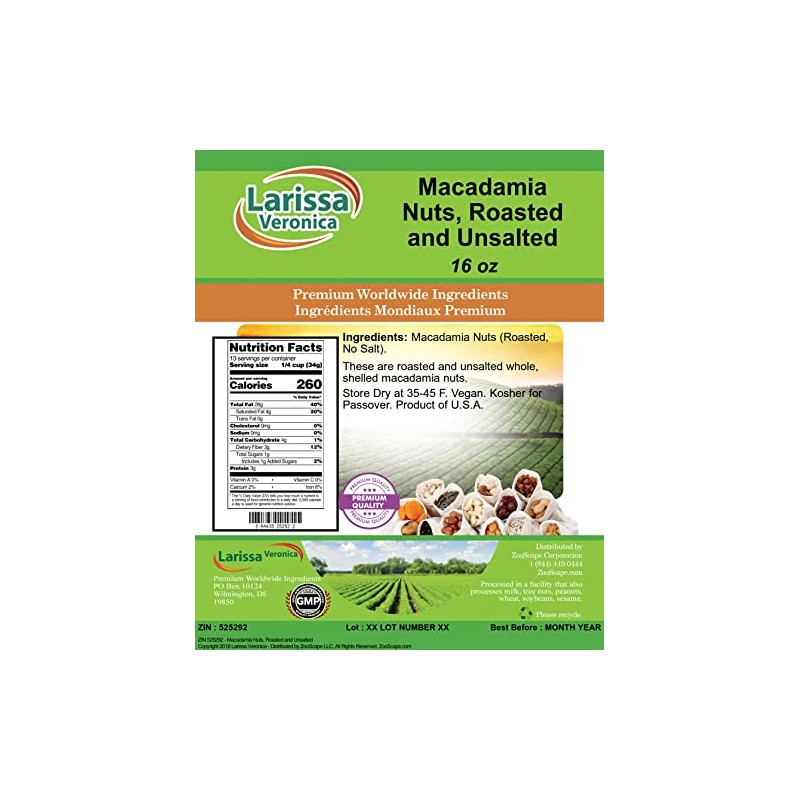 Macadamia Nuts, Roasted and Unsalted (16 oz, ZIN: 525292)