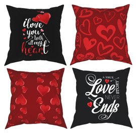 Valentines Day Love Heart Red Black Throw Pillow Covers Decorative Pillow Covers Throw Pillow Case Cushion Case for Room Bedroom Sofa Chair Car Home Decor
