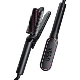 TYMO Flat Iron Hair Straightener Brush 2 in 1, 200M Ions Hair Straighteners for Women, Ceramic Straightening Hot Comb for Anti-Frizz Straights, Waves, Curl, 3X Less Heat Damage, Dual Voltage, Black