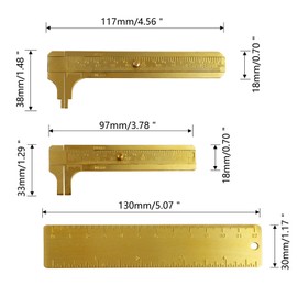 Hyamass 3Pcs Brass Vernier Caliper Pocket Caliper Handy Caliper Measuring Mini Tool Double Scale Sliding Gauge Metal Pocket Ruler for Bead Wire Jewels Rings Measurement(80mm,100mm,120mm)