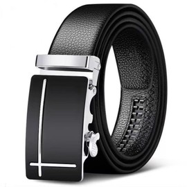 Automatic Leather Belt Men's Ratchet Adjustable Men's Leather Belt, Men's Belt Without Holes, Adjustable Belt Men, Nylon Men's Belt for Men Business Suit, Size Adjusted, 35 mm, black