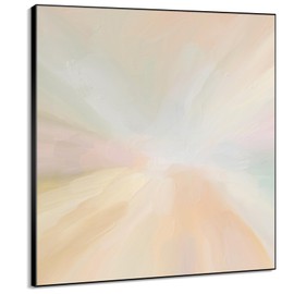 46"x46" XL Framed Wall Art - Pastel Abstract Sunrise Soft Brushstrokes (Frame Assembly Required)