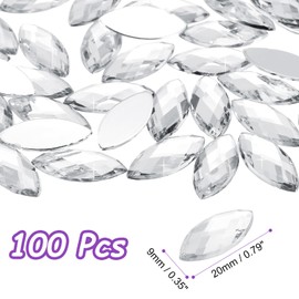 MECCANIXITY 100 Pcs Acrylic Horse Eye Gems, White Rhinestones 20x9mm Flat Back Gems Flat Back Crystal Rhinestones Bulk Gems for Crafting Rhinestones for Clothes Crafting Bedazzling Nails