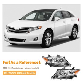 PIAOYUE- For 2009 2010 2011 2012 2013 2014 2015 2016 Toyota Venza Halogen Headlight Left Driver+Right Passenger Side 1 Pair Chrome Housing Clear Lens W/o DRL