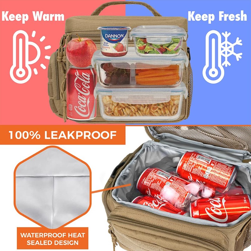 opux Tactical Lunch Box for Men, Tan Mens Insulated Lunch