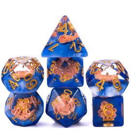 UDIXI 7PCS Polyhedral Dice Set DND, Blue D&D Dice Set Filled with Octopus for Dungeons and Dragons RPG MTG and Other Tabletop Games, d and d,