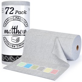 Matthew Microfiber Cleaning Cloth Roll 72Pack (12" x 12") Reusable Paper Towels&Washable Tear Away Towels,Ultra Water Absorbent Lint&Streak Free Cleaning Rags for Glass,Dishwash,Bathroom,Cars-Grey