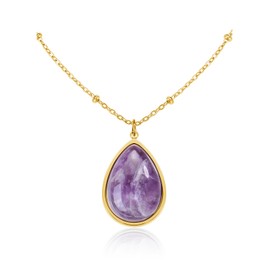 JSDDE Amethyst Crystal Necklace Teardrop Healing Crystal Gemstone Necklaces Jewelry Gift for Wife Mom Daughter Girlfriend Gold