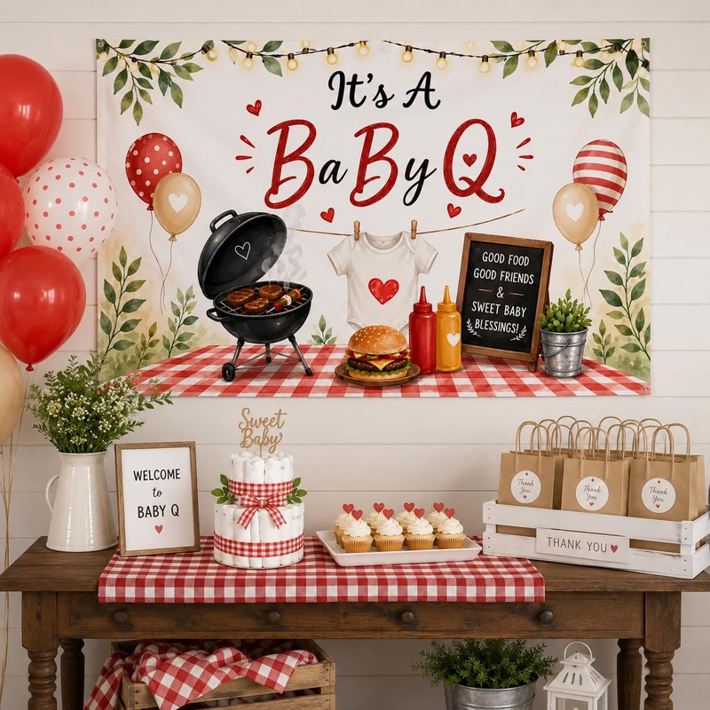 BBQ Baby Shower Backdrop Banner It's a Baby Q Baby