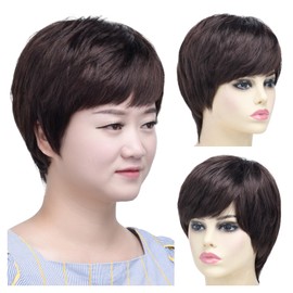 SYXLCYGG Chestnut Brown Wig Old Lady Wigs Synthetic Older White Womens Ladies Hair Wigs Fluffy Full Free Wig Cap