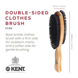 Kent CC20 Double Sided Cherrywood Clothes Brush and Lint Remover, Firm Side for Dust and Dirt, Soft Side for Gentle Brushing for Keeping Fabrics Free from Fibres, Fluff and Pet Hair, Made in England