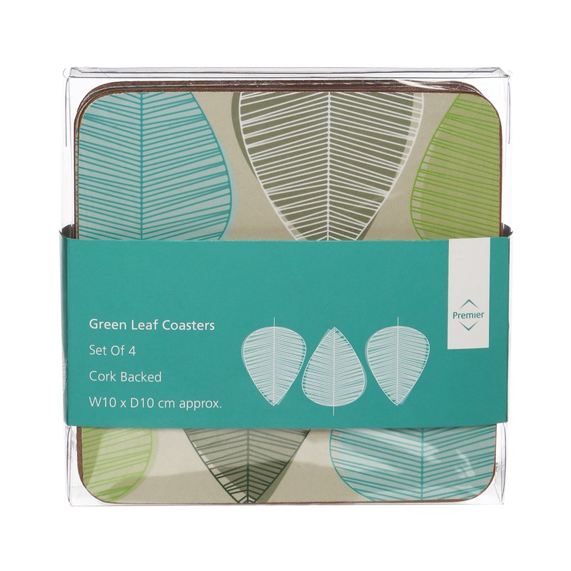 Premier Housewares 1203605 Leaf Coasters - Green, Set of 4,