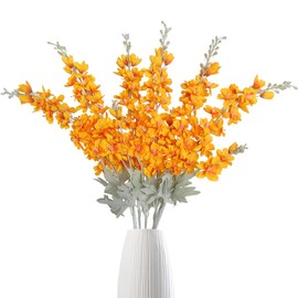 IPOPU Delphinium Flowers Artificial Flowers 6 pcs Orange Larkspur Flower 33.5 in Long Stem Artificial Flowers for Tall Vase, Silk Flowers for Home Garden Wedding Arrangement (Orange)