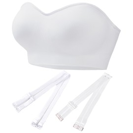 PRETTYWELL Strapless Bra for Women Comfort Non-Slip Seamless Padded Bandeau Bras Wireless Tube Top Bra with Multi-Way Straps White