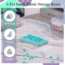 ISKYBOB 6 Packs Rectangle Small Clear Plastic Storage Containers Box Case with Hinged Lid Crafts Organizer for Crayons, Bobby Pin, Beads(3 x 2in)
