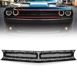 VLINCAR Front Upper Grille Compatible with Dodge Challenger 2015 2016 2017 2018 2019 2020 2021 2022 Matte Black Grill with Black Molding 68262955AD CH1200390