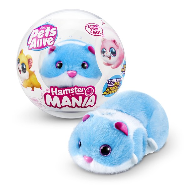 Pets Alive Hamster Mania by ZURU, Blue Hamster, Pet Nurture, Soft Toy, Real Alive, 20+ Sounds Interactive, Electronic Pet, Ages 3+ (Blue)