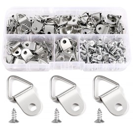 YIXISI 100 PCS Frame Hanging Hangers, Small Triangle Ring Picture Hangers, D Rings Picture Hanger, Triangle Ring Hanger with 100 PCS Screws, for Picture Photo Frame Hanging Home Decoration, Silver