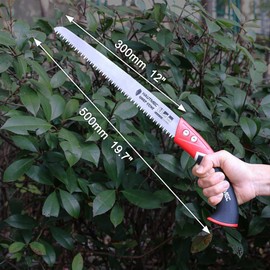 HAUTMEC 12" Pruning Hand Saw Pro Folding Saw, A Pull Stroke Saw with Straight SK5 Steel Blade, Trapezoidal Teeth and Scabbard, for Pruning, Woodworking, Sharp Stone Series, HT0305