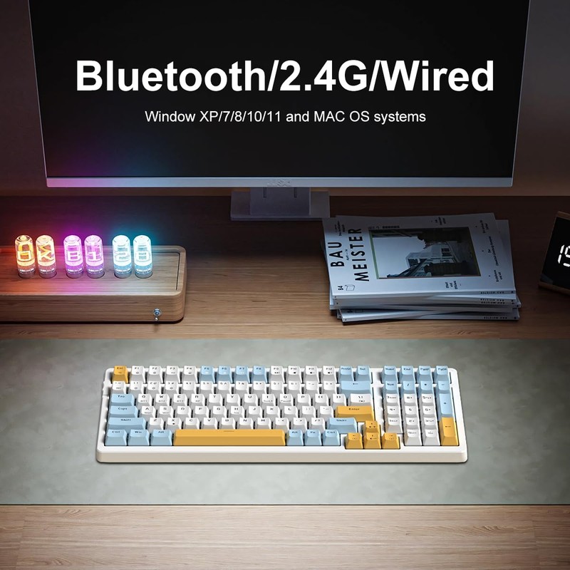 Merdia Wireless Mechanical Keyboard, Triple Mode 2.4G/USB-C/BT Gaming Keyboards 100