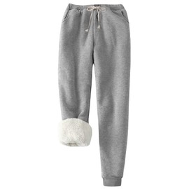 Flygo Women's Winter Warm Fleece Joggers Pants Sherpa Lined Athletic Active Sweatpants(Medium, Light Grey)