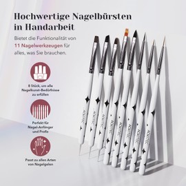 Aokitec 8 Piece Nail Brush Set, Double End Nail Art Gel Nail Set, Nail Design Pens Brush, Acrylic Nail Art Brush, Nail Brush Professional Pen for Gel Nails, UV Gel Brush Gel Nails for Nails