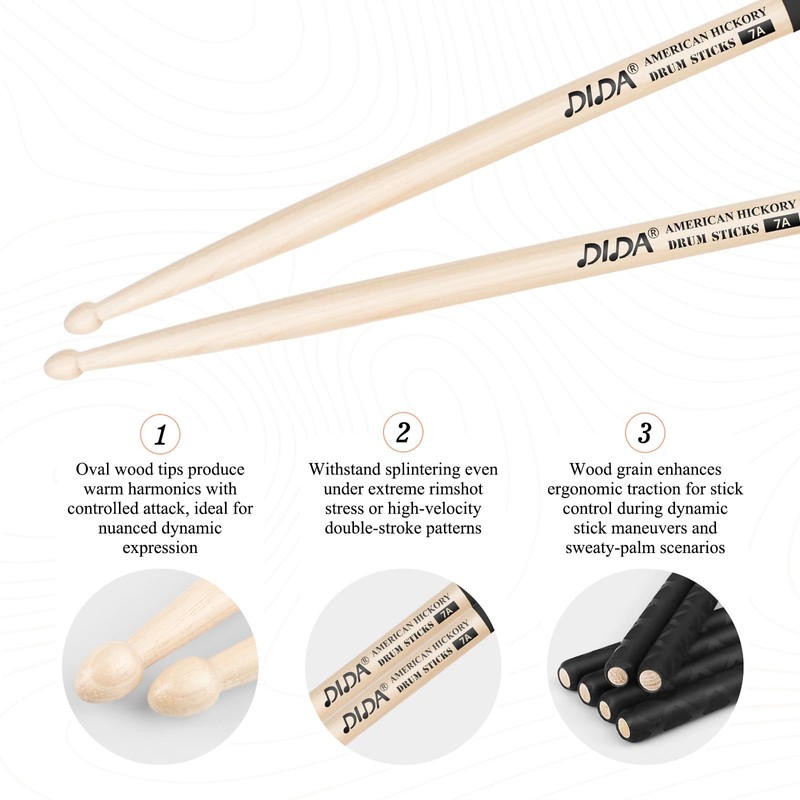 Drum Sticks, American Hickory Drumsticks, Drumsticks for Drum, Non-Slip Grip,