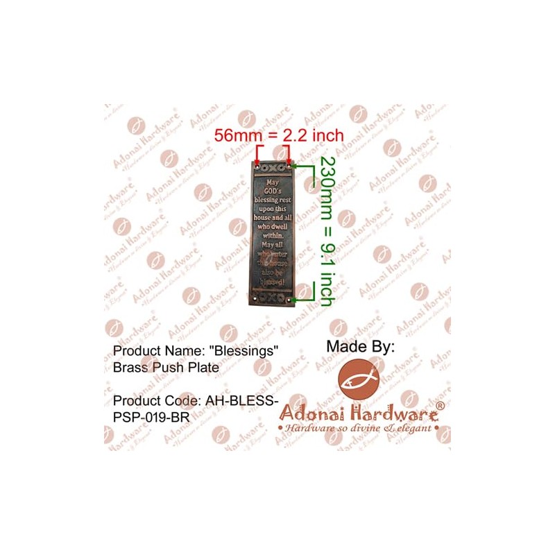 Adonai Hardware "Blessings" Brass Push Plate - Antique Copper